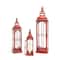 Ornate Red Metal Lantern Set, 20", 28" & 37"